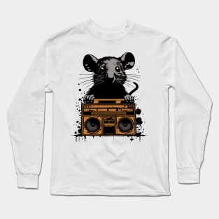 Boombox Rat Graffiti Splash Art Long Sleeve T-Shirt